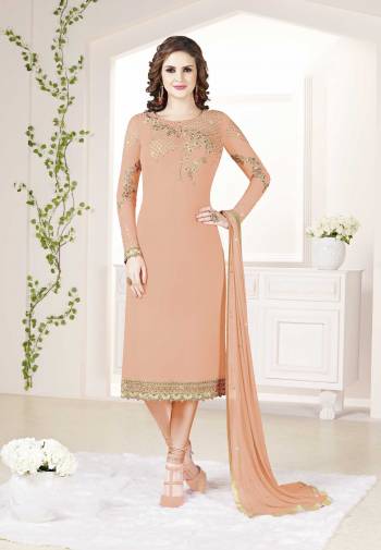 Simple and Elegant Looking Designer Straight Suit Is Here In All Over Pink Color. Its Top Is Georgette Based Paired With Santoon Bottom And Chiffon Fabricated Dupatta. 