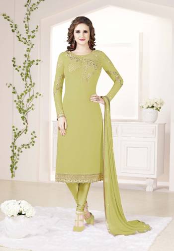 Simple and Elegant Looking Designer Straight Suit Is Here In All Over Light Green Color. Its Top Is Georgette Based Paired With Santoon Bottom And Chiffon Fabricated Dupatta. 