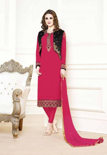 Celebrate This Festive Season With Beauty And Comfort Wearing This Designer Straight Suit In Dark Pink Color. Its Top Is Fabricated on Georgette Paired With Santoon Bottom And Chiffon Fabricated Dupatta. All Its Fabrics Are Light Weight And Ensures Superb Comfort All Day Long. 