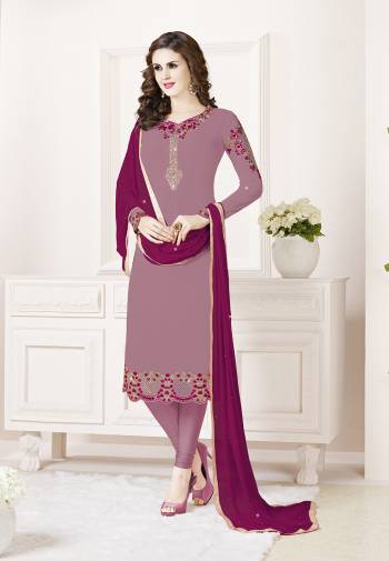 Celebrate This Festive Season With Beauty And Comfort Wearing This Designer Straight Suit In Light Purple Color Paired With Magenta Pink Colored Dupatta. Its Top Is Fabricated on Georgette Paired With Santoon Bottom And Chiffon Fabricated Dupatta. All Its Fabrics Are Light Weight And Ensures Superb Comfort All Day Long.