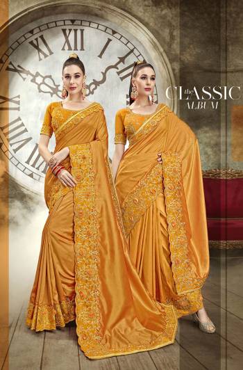 Celebrate This Festive Season With This Very Beautiful And Attractive Looking Heavy Designer Saree In Musturd Yellow Color. This Heavy Embroidered Saree And Blouse Are Silk Based Which Also Gives A Rich Look To Your Personality. 