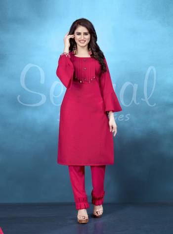 For Your Casual Or Semi-Casual Wear, Grab This Readymade Pair Of Kurti With Pants In Magenta Pink Color. This Lovely Pair Is Cotton Based Which Is Light Weight, Soft Towards Skin And Easy To Carry All Day Long. 