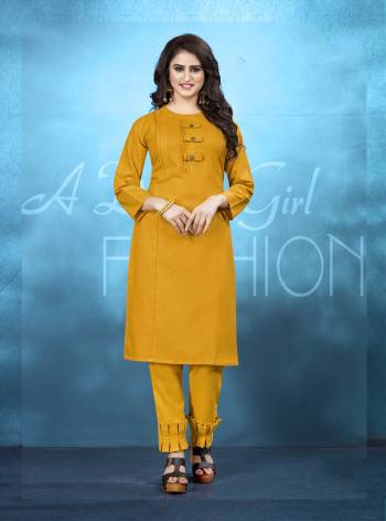 For Your Casual Or Semi-Casual Wear, Grab This Readymade Pair Of Kurti With Pants In Musturd Yellow Color. This Lovely Pair Is Cotton Based Which Is Light Weight, Soft Towards Skin And Easy To Carry All Day Long. 