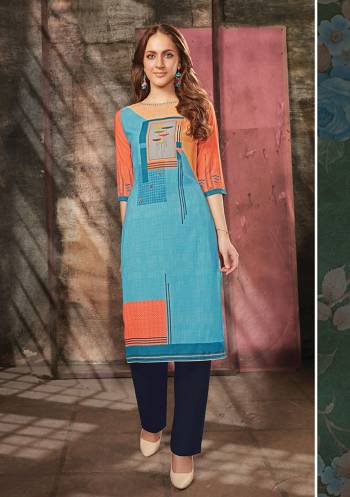 Beat The Heat This Summer Wearing This Readymade Pair Of Kurti and Pant. The Pretty Digital Printed Kurti Is Fabricated On Rayon Paired With Cotton Fabricated Plain Bottom. 