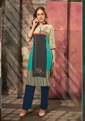 Beat The Heat This Summer Wearing This Readymade Pair Of Kurti and Pant. The Pretty Digital Printed Kurti Is Fabricated On Rayon Paired With Cotton Fabricated Plain Bottom. 