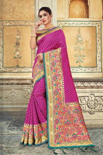 For A  Royal Look, Grab This Designer Weaved Saree In Dar Pink Color. This Saree And Blouse Are Silk Based Beautified With Heavy Weave. Its Fabric And Color Gives A Rich Look To Your Personality. 