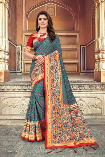 For A  Royal Look, Grab This Designer Weaved Saree In Sea Green And Brown Color. This Saree And Blouse Are Silk Based Beautified With Heavy Weave. Its Fabric And Color Gives A Rich Look To Your Personality. 