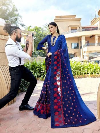 Shine Bright Wearing This Lovely Designer Saree In Royal Blue Color Paired With Royal Blue Colored Blouse. This Pretty Saree Is Silk Georgette Based Paired With Art Silk Fabricated Blouse. It Is Beautified With Detailed Attractive Embroidery. Buy Now.