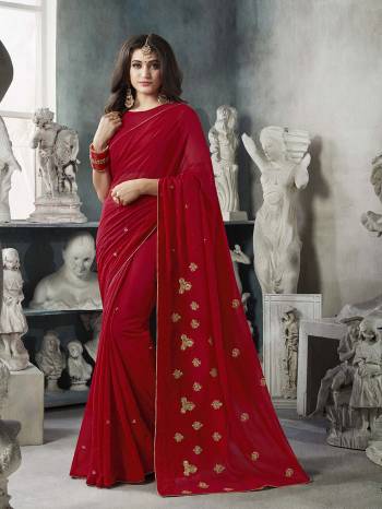 For Your Semi-Casual Wear, Grab This Pretty Saree In Maroon Color. This Saree And Blouse Are Georgette Based With A Minimal Of Embroidery Work With Jari And Tone To Tone Resham. 