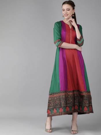 Go Colorful With This Readymade A-Line Long Kurti In Multi Color. This Kurti Is Silk Based Which Gives A Rich Look To Your Personality. 