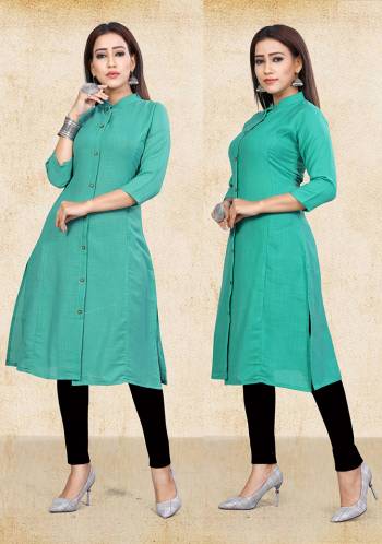 Simple And Elegant Looking Readymade Kurti Is Here In Sea Green Color Fabricated On Cotton Slub. You Can Pair This Up With Leggings, Pants Or Plazzo. Buy Now.