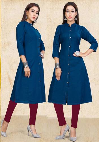 Simple And Elegant Looking Readymade Kurti Is Here In Blue Color Fabricated On Cotton Slub. You Can Pair This Up With Leggings, Pants Or Plazzo. Buy Now.