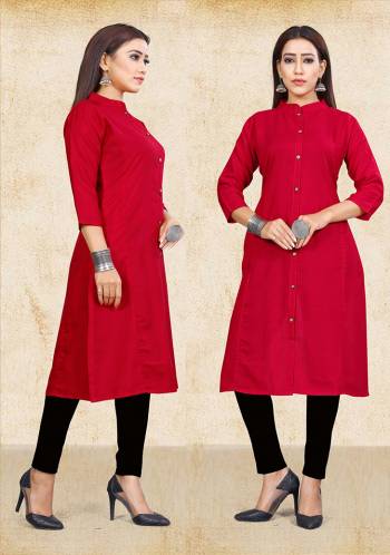 Simple And Elegant Looking Readymade Kurti Is Here In Red Color Fabricated On Cotton Slub. You Can Pair This Up With Leggings, Pants Or Plazzo. Buy Now.