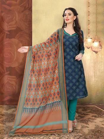 Add This Lovely Rich And Elegant Looking Silk Based Designer Straight Suit To Your Wardrobe In Blue Color. Its Top Is Fabricated On Chanderi Silk Paired With Cotton Based Bottom And Art Silk Dupatta.