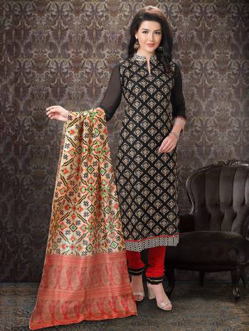 Add This Lovely Rich And Elegant Looking Silk Based Designer Straight Suit To Your Wardrobe In Black Color. Its Top Is Fabricated On Chanderi Silk Paired With Cotton Based Bottom And Art Silk Dupatta.