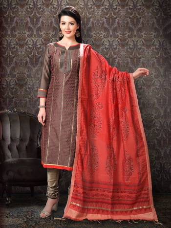 Add This Lovely Rich And Elegant Looking Silk Based Designer Straight Suit To Your Wardrobe In Brown Color. Its Top Is Fabricated On Chanderi Silk Paired With Cotton Based Bottom And Art Silk Dupatta.