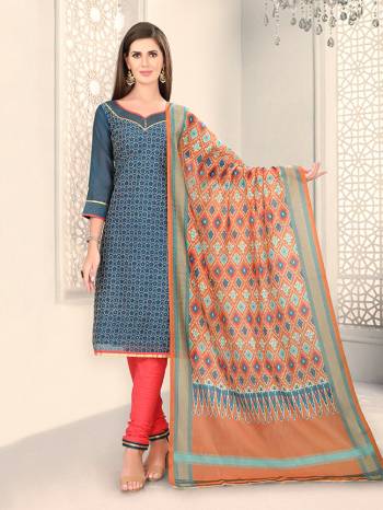 Add This Lovely Rich And Elegant Looking Chanderi Silk Based Designer Straight Suit To Your Wardrobe In Blue Color. Its Rich Fabric And Unique Color Pallete Will Definitely Earn You Lots Of Compliments From Onlookers. 