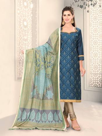 Add This Lovely Rich And Elegant Looking Chanderi Silk Based Designer Straight Suit To Your Wardrobe In Blue Color. Its Rich Fabric And Unique Color Pallete Will Definitely Earn You Lots Of Compliments From Onlookers. 