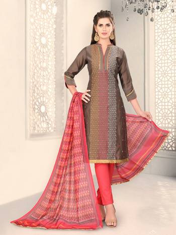 Add This Lovely Rich And Elegant Looking Chanderi Silk Based Designer Straight Suit To Your Wardrobe In Brown Color. Its Rich Fabric And Unique Color Pallete Will Definitely Earn You Lots Of Compliments From Onlookers. 