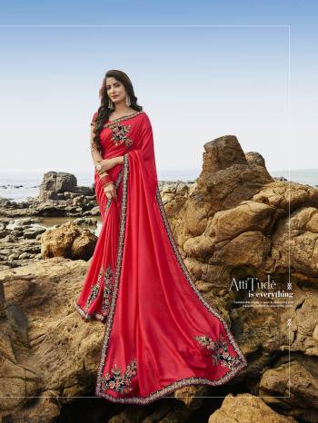 Look Attractive In This Very Pretty Dark Pink Colored Designer Saree Paired With Dark Pink Colored Blouse. This Heavy Embroidred Saree Is Soft Silk Based. It Is Light Weight, Durable And Care For. 