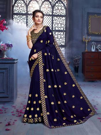 Grab This Pretty Attractive Saree In Navy Blue Color. This Saree Is Fabricated On Art Silk Paired With Brocade Fabricated Blouse. Its Rich Fabric And Color Will Earn You Lots Of Compliments From Onlookers.