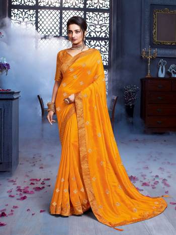 Grab This Pretty Attractive Saree In Musturd Yellow Color. This Saree Is Fabricated On Art Silk Paired With Brocade Fabricated Blouse. Its Rich Fabric And Color Will Earn You Lots Of Compliments From Onlookers.
