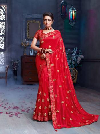 Grab This Pretty Attractive Saree In Red Color. This Saree Is Fabricated On Art Silk Paired With Brocade Fabricated Blouse. Its Rich Fabric And Color Will Earn You Lots Of Compliments From Onlookers.