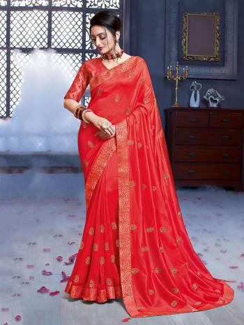 Grab This Pretty Attractive Saree In Crimson Red Color. This Saree Is Fabricated On Art Silk Paired With Brocade Fabricated Blouse. Its Rich Fabric And Color Will Earn You Lots Of Compliments From Onlookers.