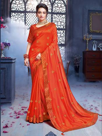 Grab This Pretty Attractive Saree In Orange Color. This Saree Is Fabricated On Art Silk Paired With Brocade Fabricated Blouse. Its Rich Fabric And Color Will Earn You Lots Of Compliments From Onlookers.