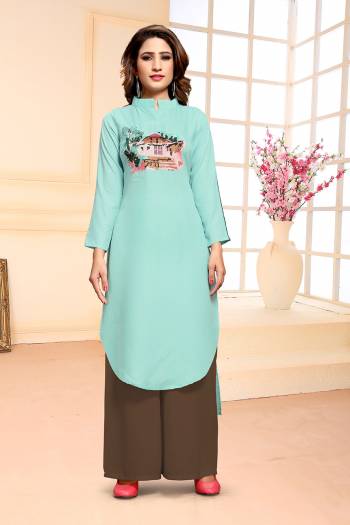 Grab This Pretty Embroidered Dress Material For Your Casual Or Semi-Casual Wear In Turquoise Blue Colored Top Paired With Brown Colored Bottom. Its Top Is Cotton Based Paired With Soft Muslin Bottom. Get This Stitched As Per Your Desired Fit and Comfort.  