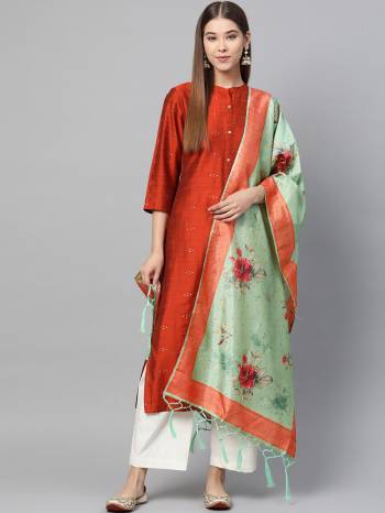 Grab This Classy Tassel Dupatta made from Jacquard Silk has decorative work like Digital Printed ,which makes it a smart pick for all occasions. You can wear this Dupatta in different styles Pairing Up With Different Kind Of Attires