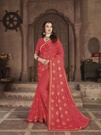 Look Pretty In This Elegant Butti Embroidered Designer Saree In Old Rose Pink Color. This Pretty Saree Is Fabricated On Satin Chiffon Beautified With Jari Embroidered Pretty Motifs All Over. It Is Light Weight, Durable And Easy To Carry All Day Long. 
