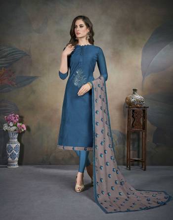 Enhance Your Personality Wearing This Designer Straight Suit In Blue Color Paired With Grey Colored Dupatta. Its Top Is Fabricated On Modal Silk Paired With Cotton Bottom And Digital Printed Dupatta. 