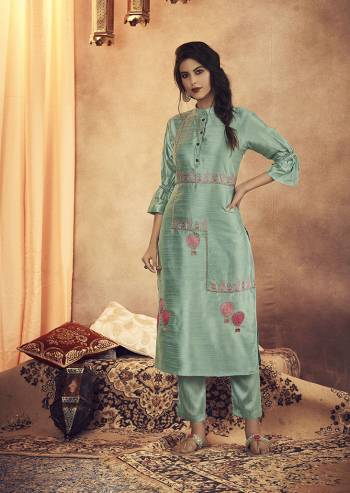 Add This Very Pretty Pair Of Kurti And Pant In Baby Blue Color. This Kurti and Pant Are Fabricated On Soft Art Silk Which Also Gives A Rich Look To Your Personality. Also It Is Beautified With Pretty Minimal Embroidery. 