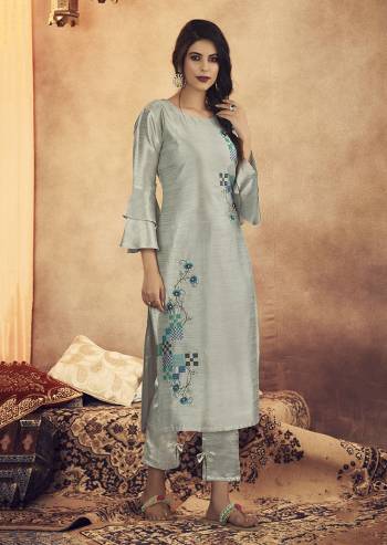 You Will Definitely Earn Lots Of Compliments Wearing This Designer Readymade Pair Of Kurti And Pant In Steel Grey Color. This Lovely Embroidered Pair Is Fabricated On Soft Art Silk And Available In All Regular Sizes. Buy Now.