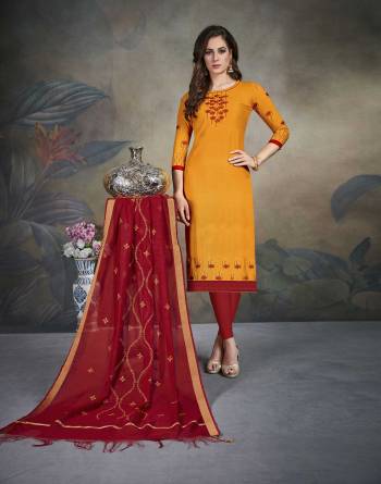 Add This Pretty Suit To Your Wardrobe In Musturd Yellow Colored Top Paired With Maroon colored Bottom And Dupatta. This Dress Material Is Soft cotton Based Paired With Cotton Bottom And Chanderi Dupatta. 