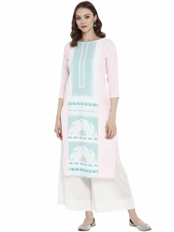 Add This Pretty Casual Readymade Straight Kurti To Your Wardrobe In Baby Pink Color Fabricated On Crepe. It Is Beautified With Prints And Its Fabric Is Soft Towards Skin Which Ensures Superb Comfort All Day Long. 