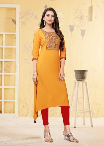 Grab This Readymade Kurti In Yellow Color Fabricated On Rayon Flex. It Is Light In Weight And Easy To Carry All Day Long. 