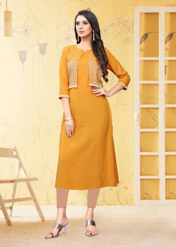 For Your Semi-Casual Wear, Grab This Readymade Kurti In Yellow Color Fabricated On Rayon Flex. It Is Beautified With DetailedThread Work. You Can Pair This Up With Same Or Contrasting Colored Bottom. Buy Now.