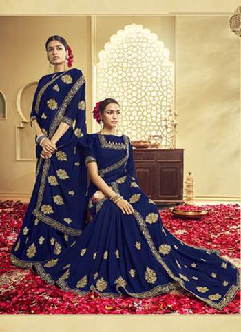 Catch All The Limelight Wearing This Pretty Designer Saree In Royal Blue Color. This Saree And Blouse Are Georgette Based Beautified With Attractive Jari Work. Buy This Pretty Saree Now. 