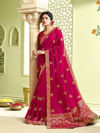 Flaunt Your Rich And Elegant Taste Wearing This Pretty Saree In Dark Pink Color. This Saree and Blouse Are Silk Based Which Gives A Rich Look To Your Personality, Buy Now.