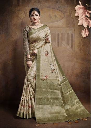 Celebrate This Festive Season In This Very Beautiful And Attractive Looking Designer Saree In Beige Color Paired With Brown Colored Blouse. This Saree and Blouse Are Fabricated On Jacquard Silk Beautified With Weave All Over. Buy This Saree Now.