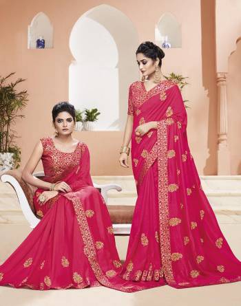 Grab This Pretty Designer Saree In Rani Pink Color. This Saree Is Silk Based Paired With Brocade Fabricated Blouse. Its Fabric And Color Gives A Rich Look To Your Personality. 