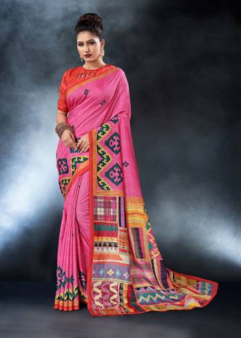 For Your Semi-Casual Wear, Grab This Designer Saree Fabricated On Tussar Silk Slub. This Pretty Saree Is Beautified With Prints Which Is Light Weight And Easy To Carry All Day Long. 
