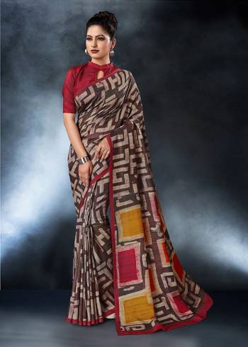 For Your Semi-Casual Wear, Grab This Designer Saree Fabricated On Tussar Silk Slub. This Pretty Saree Is Beautified With Prints Which Is Light Weight And Easy To Carry All Day Long. 