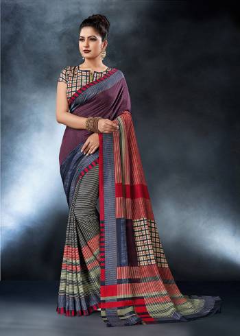 For Your Semi-Casual Wear, Grab This Designer Saree Fabricated On Tussar Silk Slub. This Pretty Saree Is Beautified With Prints Which Is Light Weight And Easy To Carry All Day Long. 
