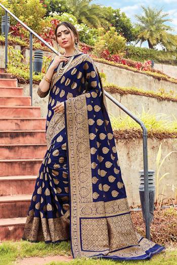 For A Proper Traditional Look, Grab This Designer Weaved Saree In Navy Blue Color. This Saree And Blouse Are Fabricated On Cotton Handloom Beautified With Weave. Its Fabric Is Durable And Easy To Carry. 