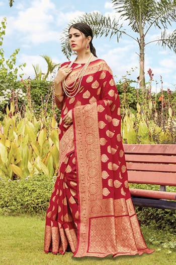 For A Proper Traditional Look, Grab This Designer Weaved Saree In Red Color. This Saree And Blouse Are Fabricated On Cotton Handloom Beautified With Weave. Its Fabric Is Durable And Easy To Carry. 