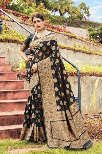 For A Proper Traditional Look, Grab This Designer Weaved Saree In Black Color. This Saree And Blouse Are Fabricated On Cotton Handloom Beautified With Weave. Its Fabric Is Durable And Easy To Carry. 