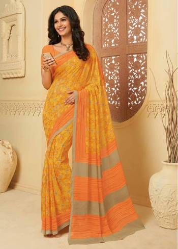 Here Is A Pretty Saree For Your Casual Or Semi-Casual Wear. This Printed Saree And Blouse Are Fabricated On Georgette WhichIs Light Weight, Durable And Easy To Carry All Day Long. Buy Now.